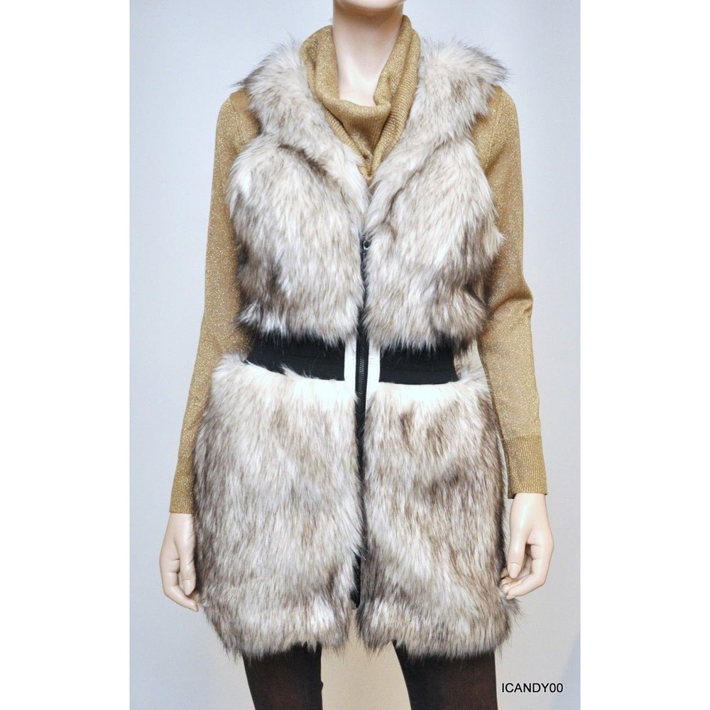ROCK Stella & Jamie Faux Fur Lined Vest Top Coat Jacket White/Black M Nwt